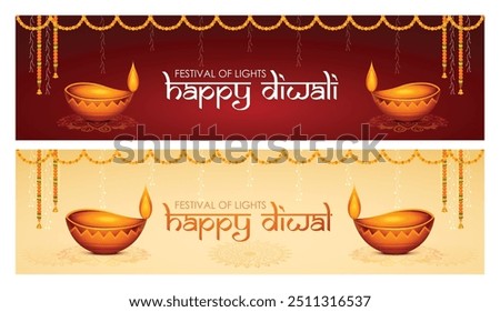 illustration of Diwali festival of lights tradition Diya oil lamps against dark background A traditional Indian art of decorating the entrance to a house, for  greeting card, invitation, 