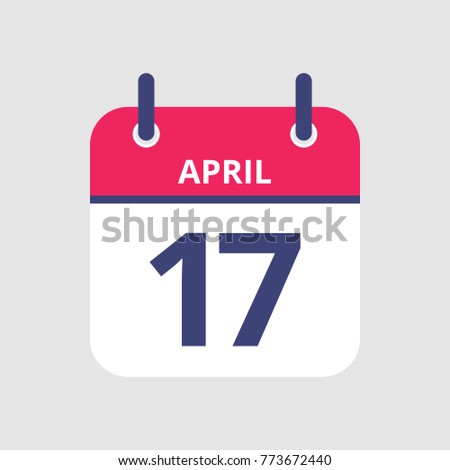 Flat icon calendar 17th of April isolated on gray background. Vector illustration.