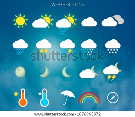 Modern weather icons set. Flat vector symbols on background. Vector EPS10