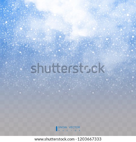 Falling snow on a transparent background. Snow clouds or shrouds. Fog, snowfall. Abstract snowflake background. Fall of snow. Vector illustrator 10 EPS.