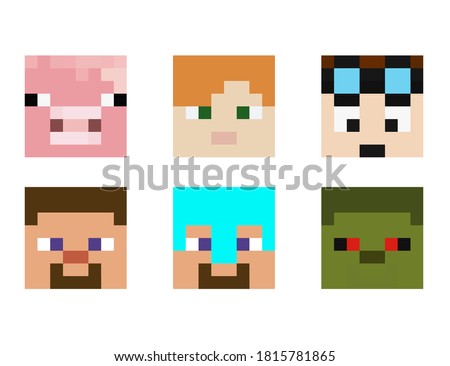Set of pixel avatars. Heroes game concept. Avatars concept of game characters. Vector illustration