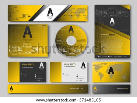 Business cards design with blueprint sketch for architectural company. Architectural background for architectural project, architectural brochure, technical project, architectural drawing CD with logo