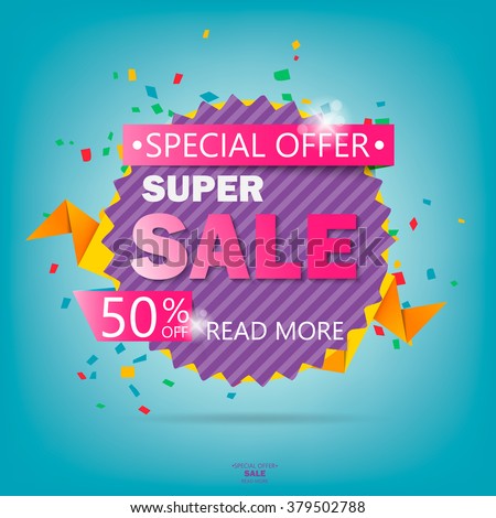 Super Sale poster, banner. Big sale, clearance. 50% off. Vector illustration.