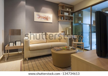 modern japanese style decorated living-room and kitchen room.