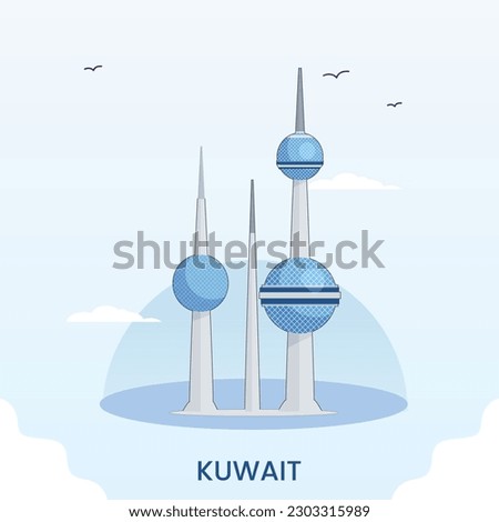 The three Kuwait towers in Kuwait city in the Persian gulf, illustration
