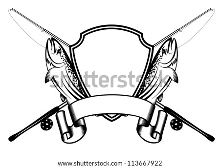 Vector image of crossed fishing tackles and fish trout