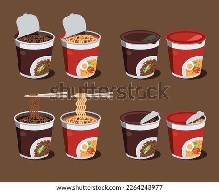 Various types of illustrations for cup noodles
