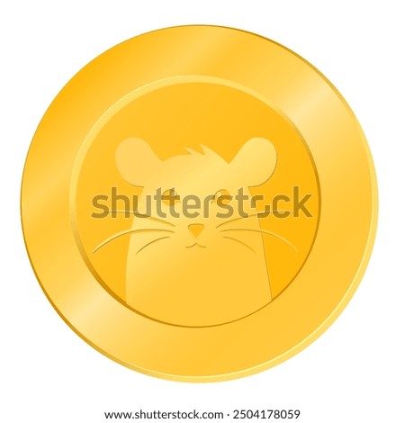 A shiny gold coin with a relief image of a hamster face. The illustration uses soft gradients for a realistic metallic effect, perfect for topics related to finance, cryptocurrency, pets, games.