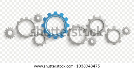 Infographic header with gray and blue gears on the checked background. Eps 10 vector file.
