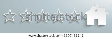 5 white stars with a house on the gray background. Eps 10 vector file.