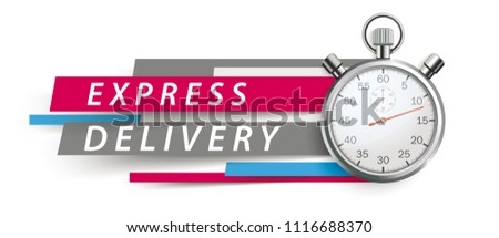 Stopwatch with colorful paper lines and text express delivery on the white background. Eps 10 vector file.