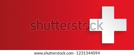White cross on the red striped background. Eps 10 vector file.