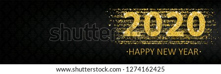 Happy new year 2020 banner with golden sand and ornaments. Eps 10 vector file.