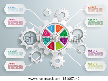 Infographic with gears on the grey background. Eps 10 vector file.