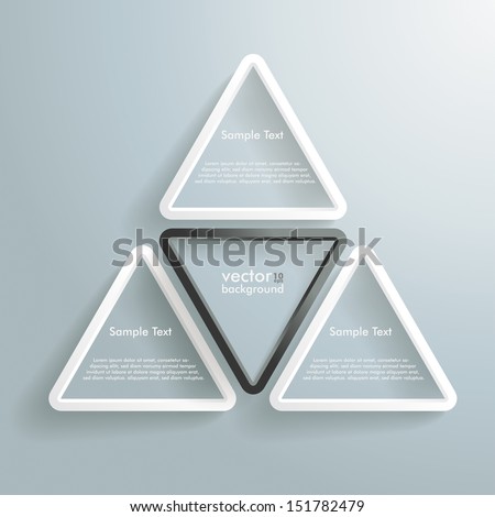 White and black triangles with white ring on the grey background. Eps 10 vector file.