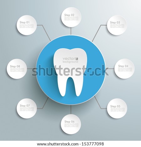 White tooth with blue circle on the grey background. Eps 10 vector file.