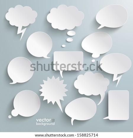 Infographic design with white communication bubbles on the grey background. Eps 10 vector file.