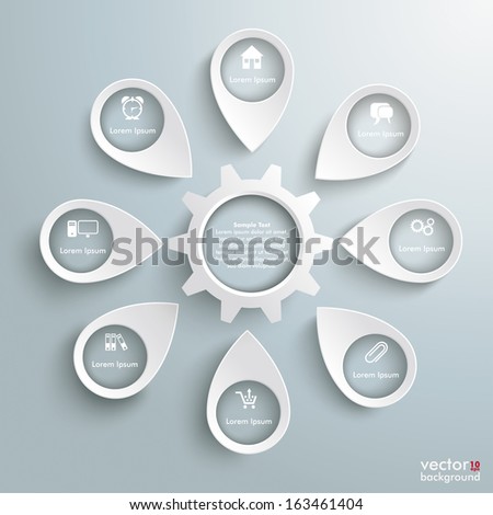 White markers with gear wheel on the grey background. Eps 10 vector file.