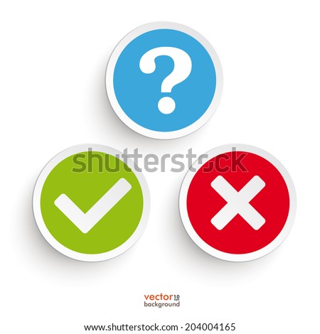 Question, yes and no round icons on the white background. Eps 10 vector file.