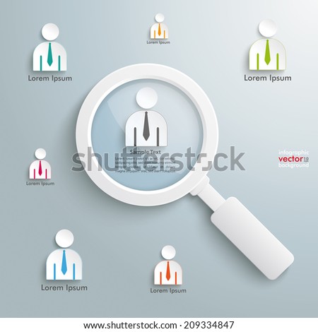 Businessmen with loupe on the grey background. Eps 10 vector file.