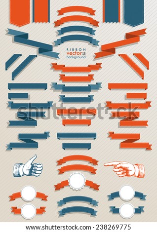 Big set classic ribbons with 2 hands. Eps 10 vector file.