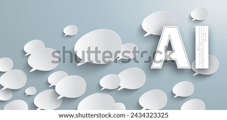 Header with bevel speech bubbles and the text AI on the gray background. Eps 10 vector file.