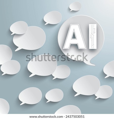 White speech bubbles with the text AI on the grey background. Eps 10 vector file.