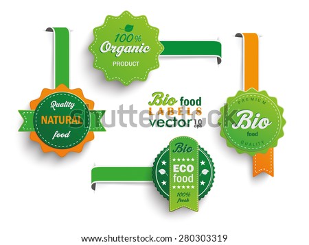 Collection of 4 bio labels. Eps 10 vector file.