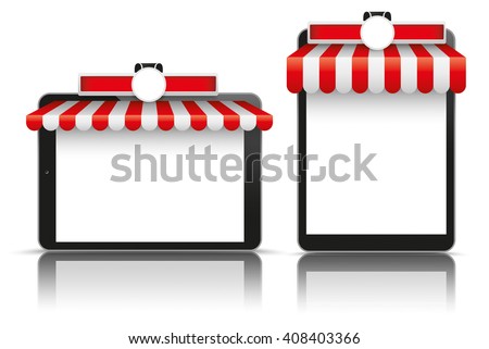 Set of realistic 2 tablets with awinings on the white background. Eps 10 vector file. 