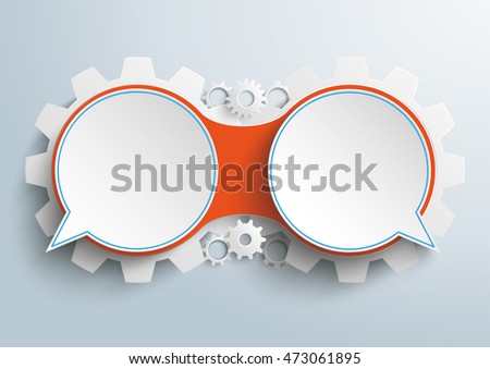 Infographic design with 2 speech bubbles and gears on the gray background. Eps 10 vector file.