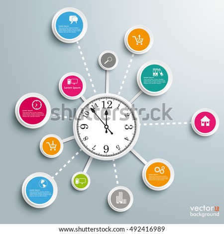 Infographic Design With Clock And Circles On The Gray Background. Eps ...