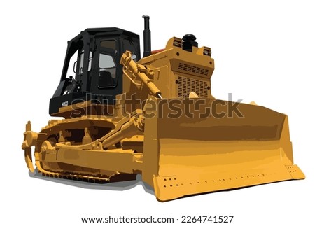 Big yellow front end loader all metal wheel bulldozer isolated on white background. Heavy equipment machine and manufacturing equipment for open pit mining