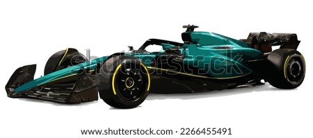 race single side view seater F1 3d car icon transport jet sport racing symbol concept art design template vector isolated green black yellow green sticker stripe decal power hybrid white background