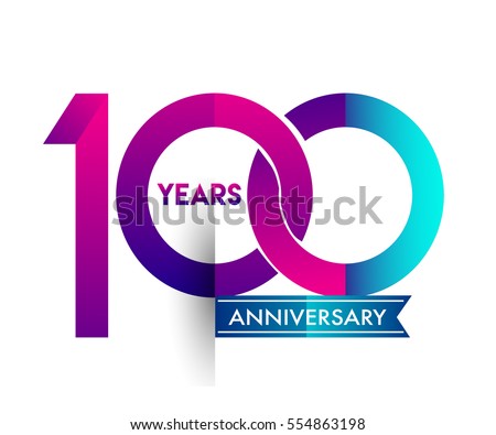 100th years anniversary celebration logotype colorfull design with blue ribbon, one hundred birthday logo on white background