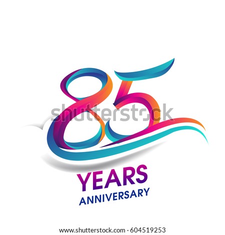 eighty five years anniversary celebration logotype blue and red colored. 85th birthday logo on white background. 商業照片 © 