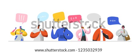 Social Networking Virtual Relationships Concept. Flat People Characters Chatting via Internet Using Smartphone. Group of Man and Woman with Mobile Phones. Vector illustration