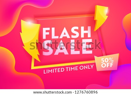 Flash Sale Hot Advertising Horizontal Poster. Business Ecommerce Discount Promotion Gradient Template. Lightning Symbol on Marketing Closeout Deal Banner Design Vector Illustration