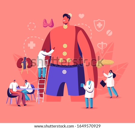 Endocrinology, Hormone Diseases and Disbalance Concept. Medicine and Biology Endocrine System Branch. Doctors and Patient Behavioral or Comparative Treatment Research. Cartoon Flat Vector Illustration
