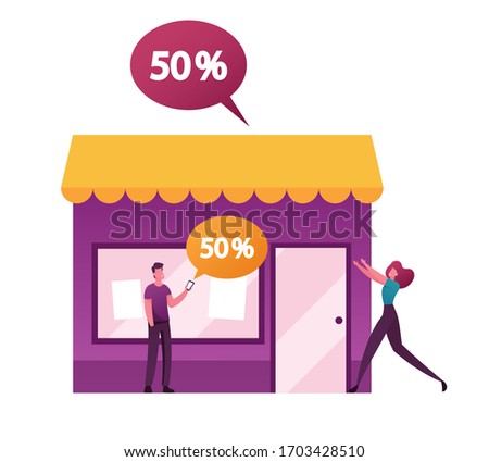 Beacon Technology Concept. Characters Use Internet of Things System for Marketing Strategy Using Radar with Wireless Connection and Signal Broadcast, People at Store Sale. Cartoon Vector Illustration