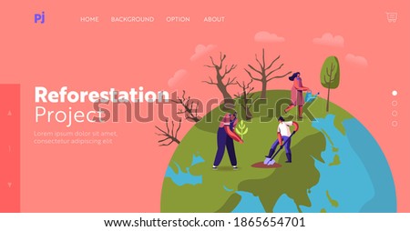 Revegetation, Forest Restoration and Planting Trees Landing Page Template. Volunteer Characters Care of Green Plants Watering, Save Nature, Environment Protection. Cartoon People Vector Illustration