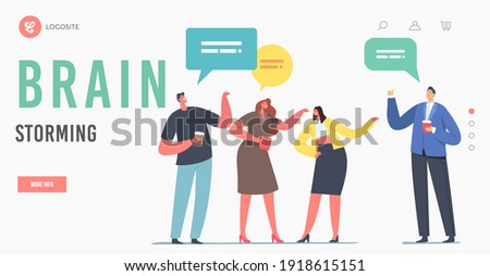 Brain Storming Landing Page Template. People Communicating during Meetup Coffee Break. Men and Women Chatting, Communicate, Discussing Working Issues, Share Ideas. Cartoon People Vector Illustration