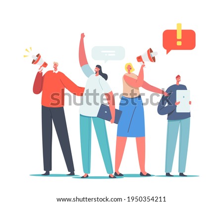 Characters Holding Digital Devices and Megaphone Call to Sign Online Petition. Law-abiding Citizen, City Dwellers Execute their Rights and Duties in Political Life. Cartoon People Vector Illustration