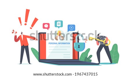 Privacy Violation, Doxing Concept. Hacker Male Character Gathering Personal Information in Social Network. Internet Harassment, Personal Sensitive Data Publication. Cartoon People Vector Illustration