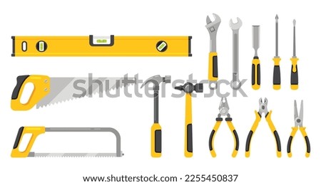 Manual Tools Isolated on White Background Icons Set. Repairman Instruments for Home and Professional Maintenance Collection. Construction Site Worker Equipment. Cartoon Vector Illustration
