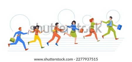 Business Characters Participate In Relay Race Passing Baton From One To Another In A Race For The Finish Line