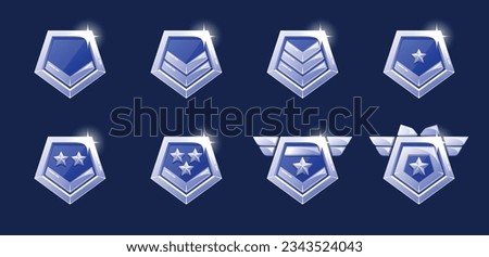 Combat Military Chevrons Evolution. Game Level Metallic Ui Icons, Silver Or Steel Achievement Badges