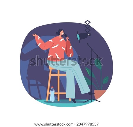 Dynamic Female Comedian Character Commands The Stage With Sharp Wit And Relatable Humor, Vector Illustration