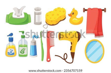 Hygiene Items Set Includes Essentials Like Toothbrush, Toothpaste, Soap, Shampoo, And A Towel. Fan, Sponge, Mirror