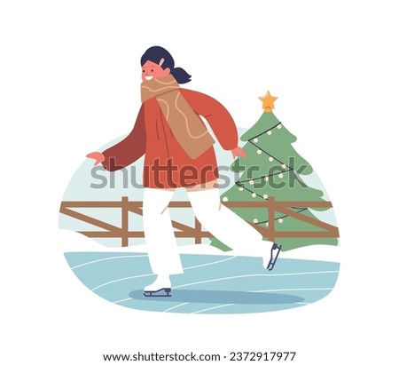 Child Glides Across The Glistening Ice Rink, Her Rosy Cheeks Beaming With Joy. Little Girl Character Enjoying Skating