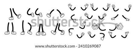 Whimsical Cartoon Vector Hands With Four Plump Fingers Each, Wearing White Gloves, And Legs Retro Set